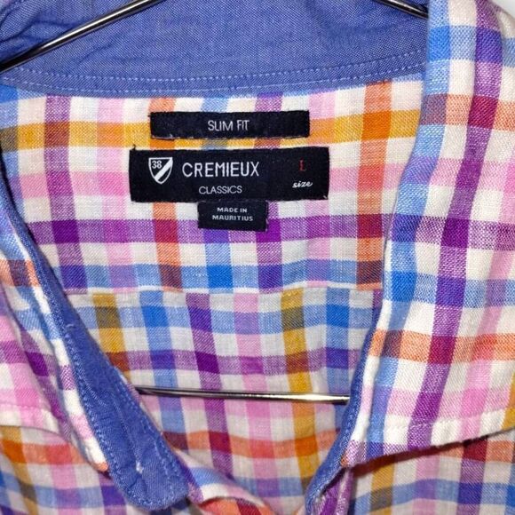 Cremieux Shirt Mens XL Slim Fit Multi Plaid Linen Long Sleeve Preppy Italian‎ - Picture 7 of 7